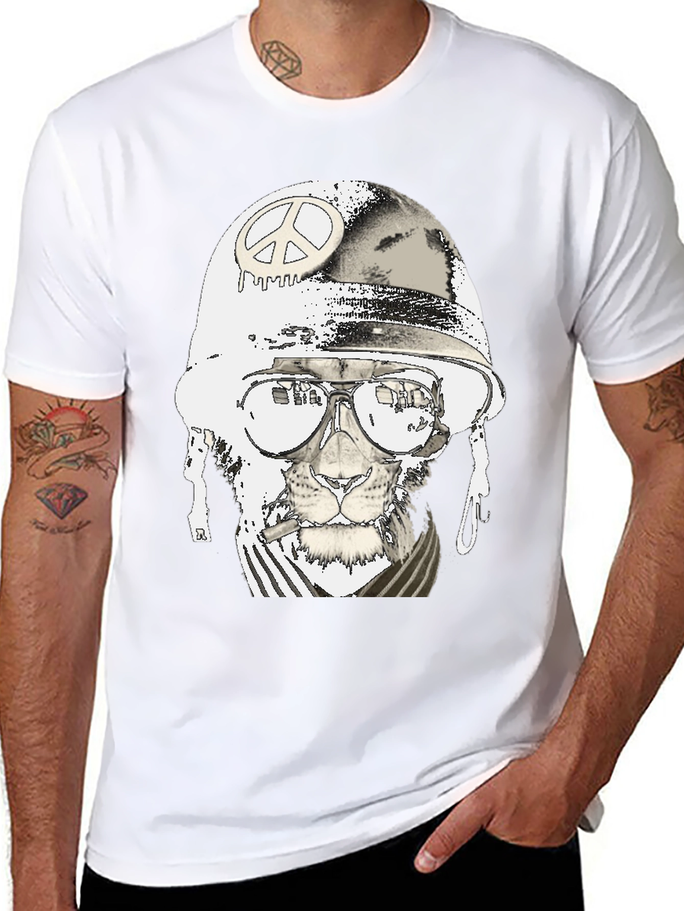 Peace Lion Graphic T-Shirt - Black