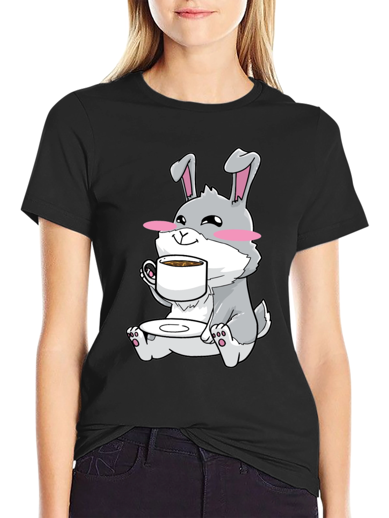 Bunny Sipping Coffee T-Shirt - Cute Graphic Tee