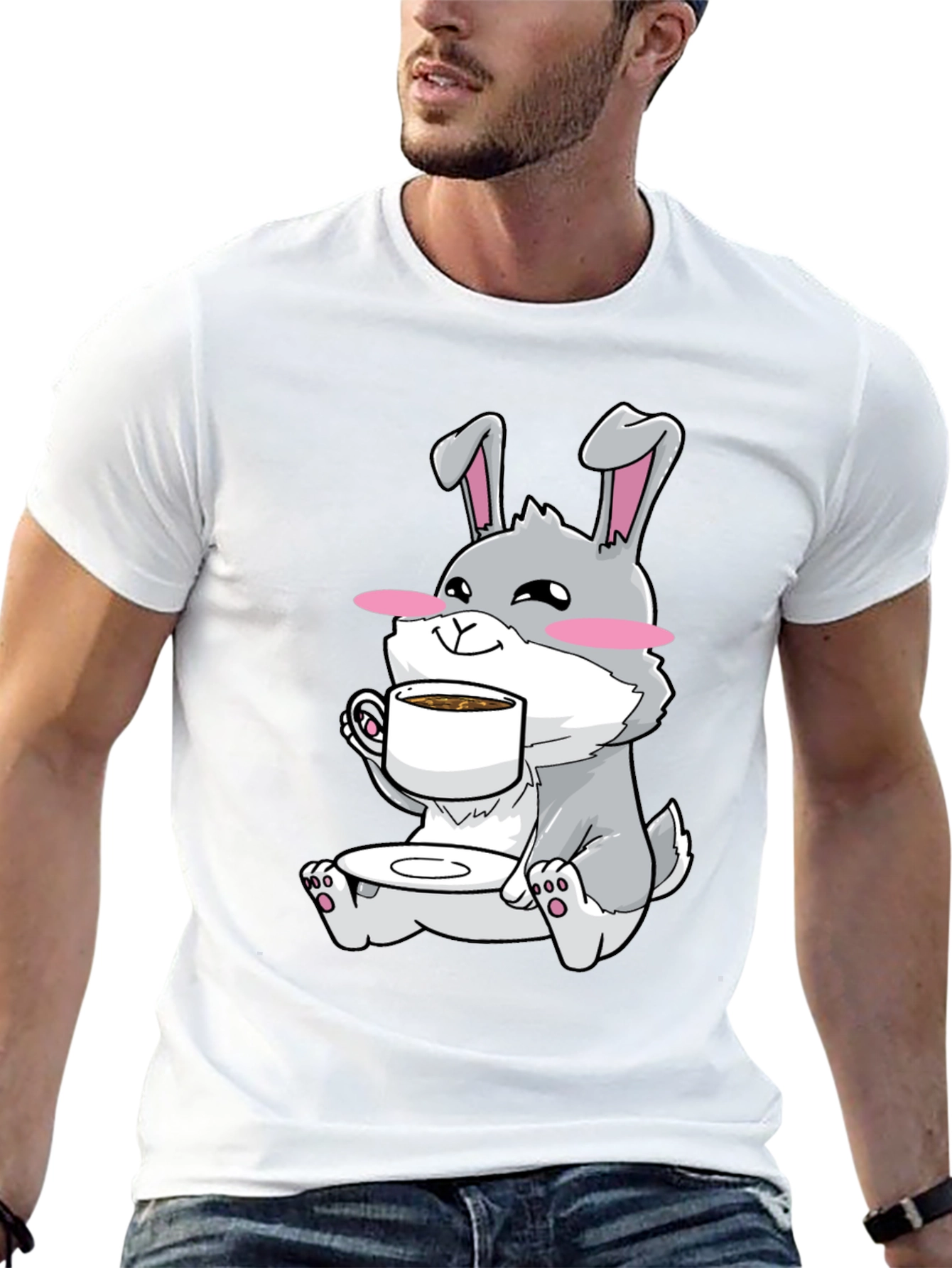 Bunny Sipping Coffee T-Shirt - Cute Graphic Tee