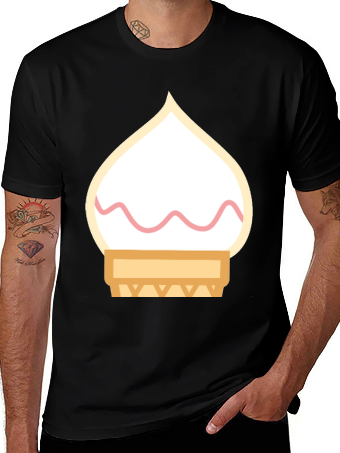 Ice Cream Cone Graphic Tee - Black Cotton T-Shirt
