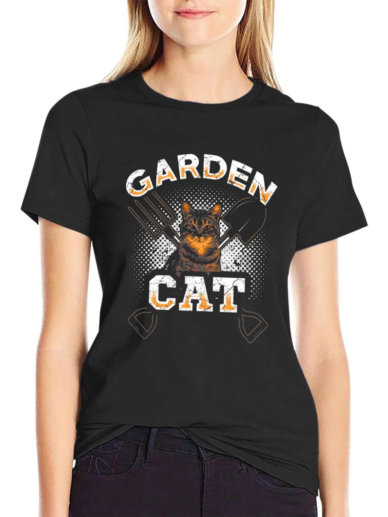 Garden Cat T-Shirt - Black Cotton Tee