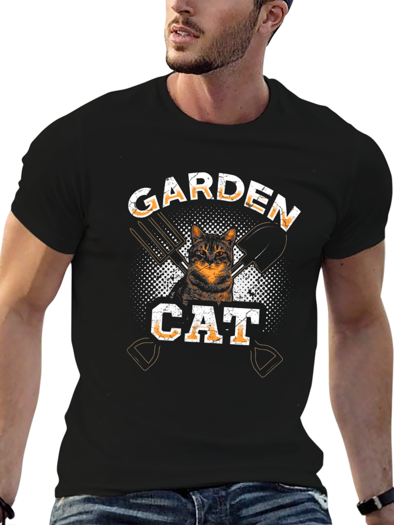 Garden Cat T-Shirt - Black Cotton Tee