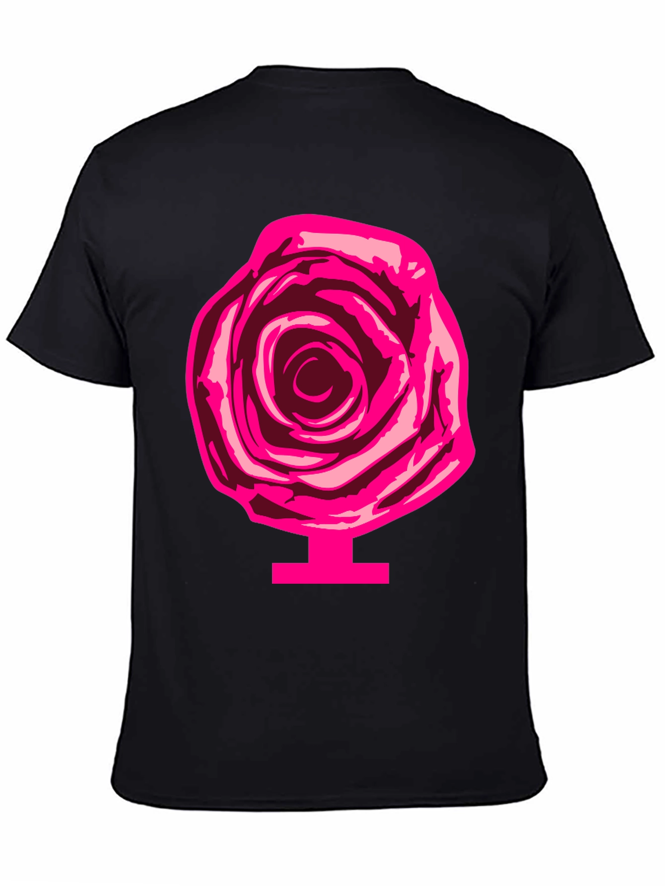 Rose Graphic Print Tee - Black Cotton Casual