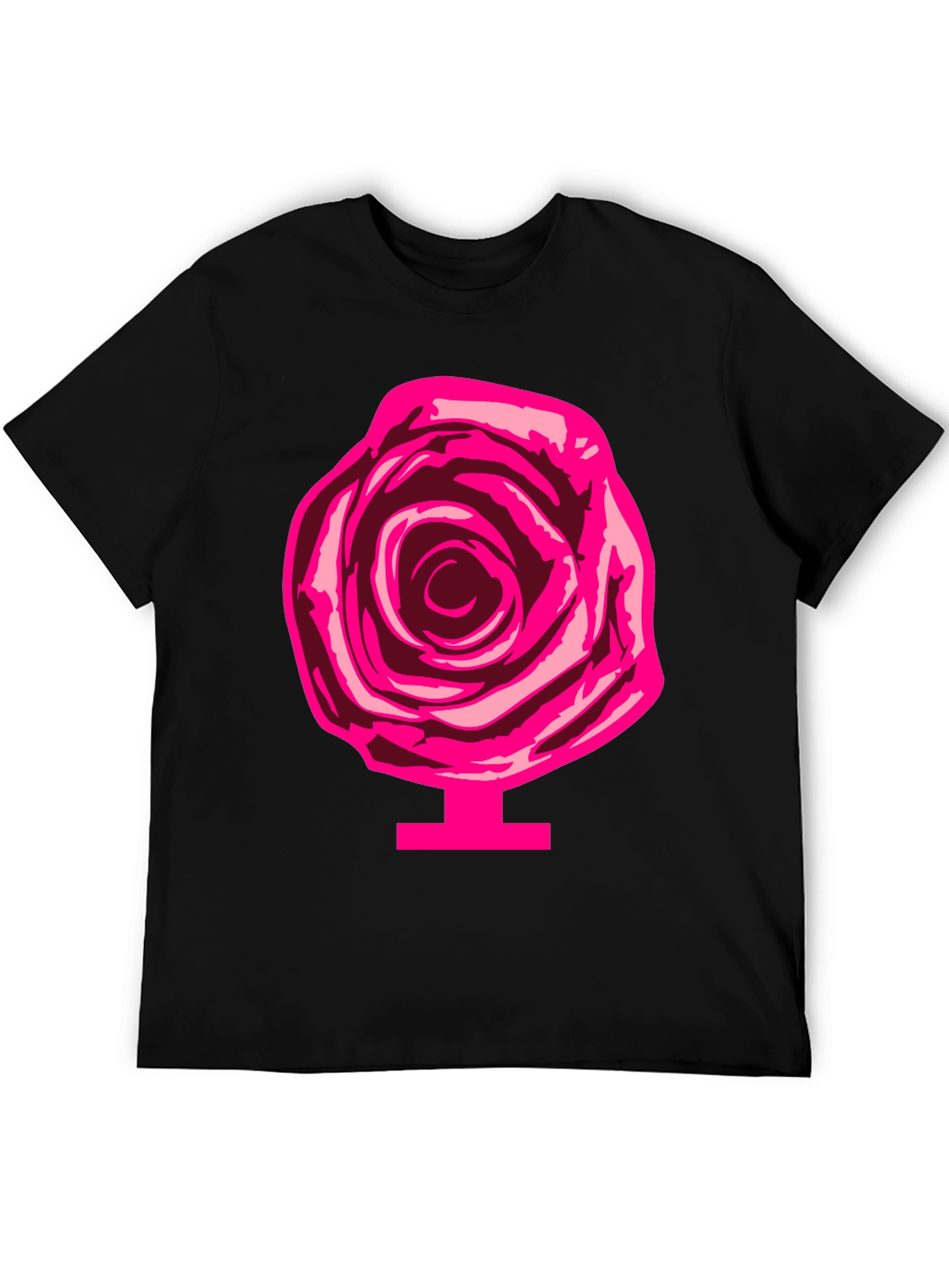 Rose Graphic Print Tee - Black Cotton Casual
