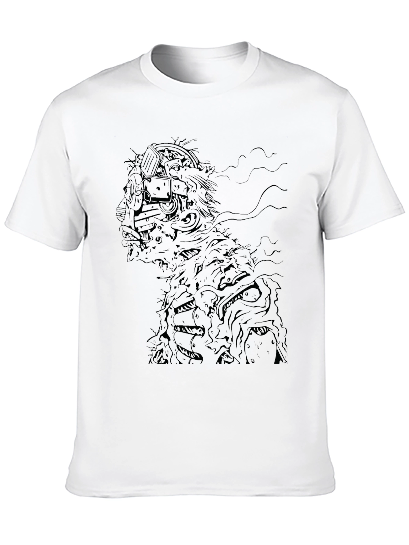 Cyberpunk Zombie Graphic Print Black T-Shirt