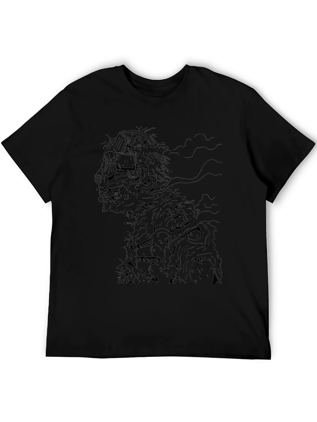 Cyberpunk Zombie Graphic Print Black T-Shirt