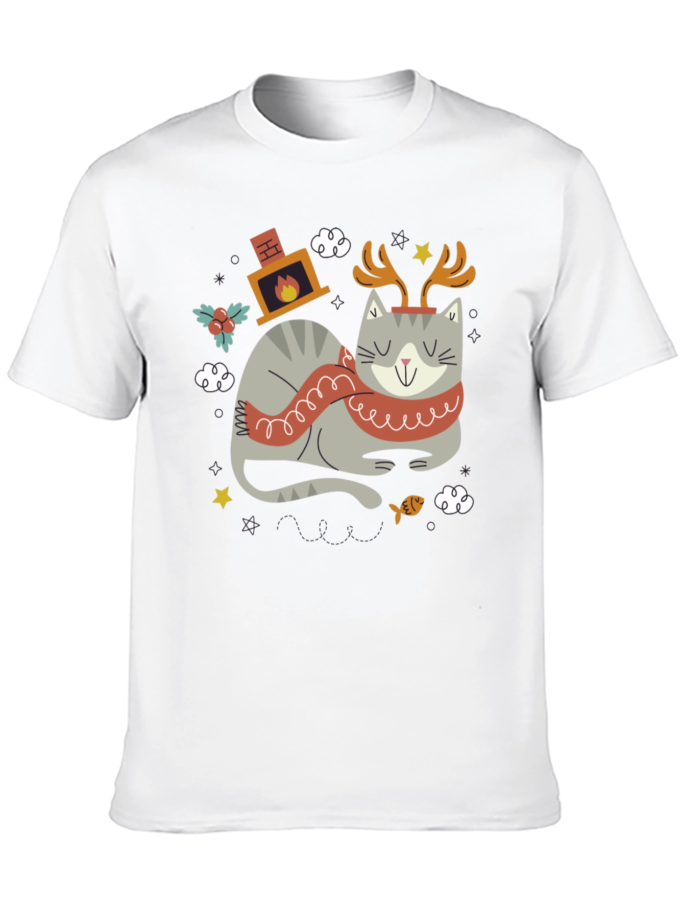 Festive Cat Graphic Tee - Holiday Cheer