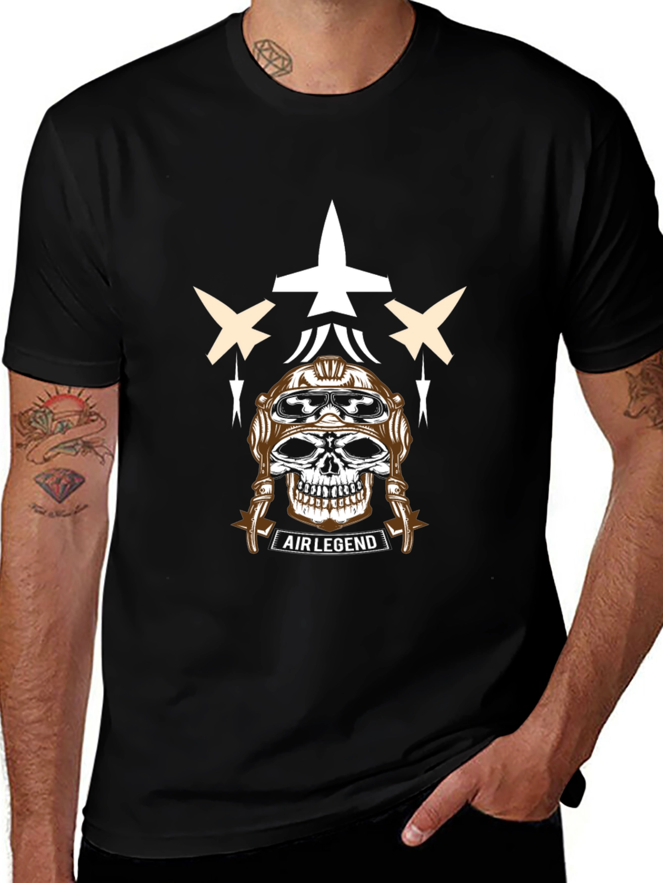 Air Legend Pilot Skull Graphic T-Shirt - Black