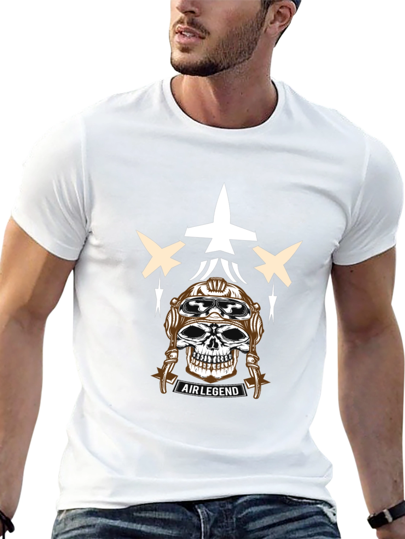 Air Legend Pilot Skull Graphic T-Shirt - Black