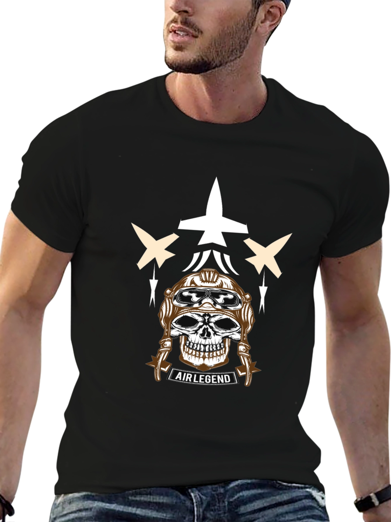 Air Legend Pilot Skull Graphic T-Shirt - Black