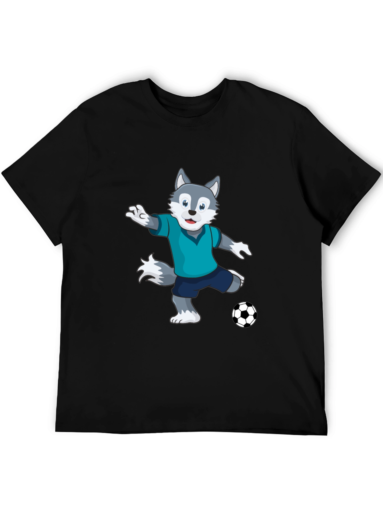 Cool Wolf Soccer Player Black T-Shirt