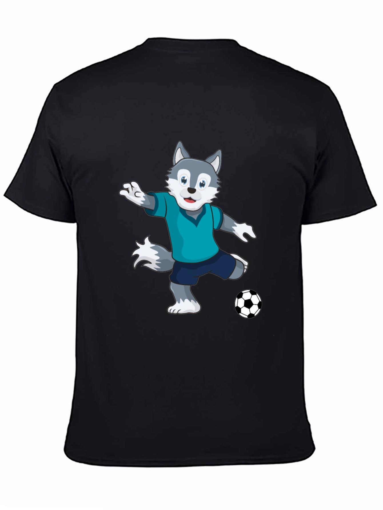 Cool Wolf Soccer Player Black T-Shirt
