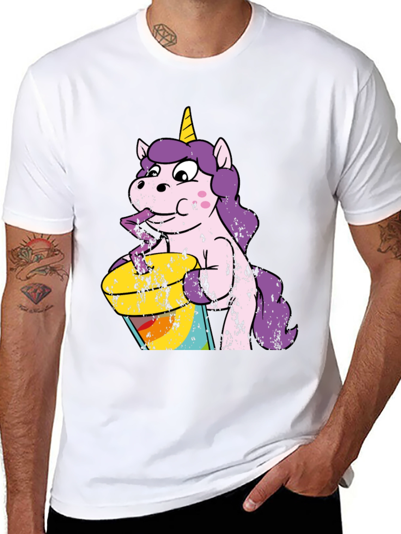 Unicorn Drinking Rainbow Juice Graphic T-Shirt