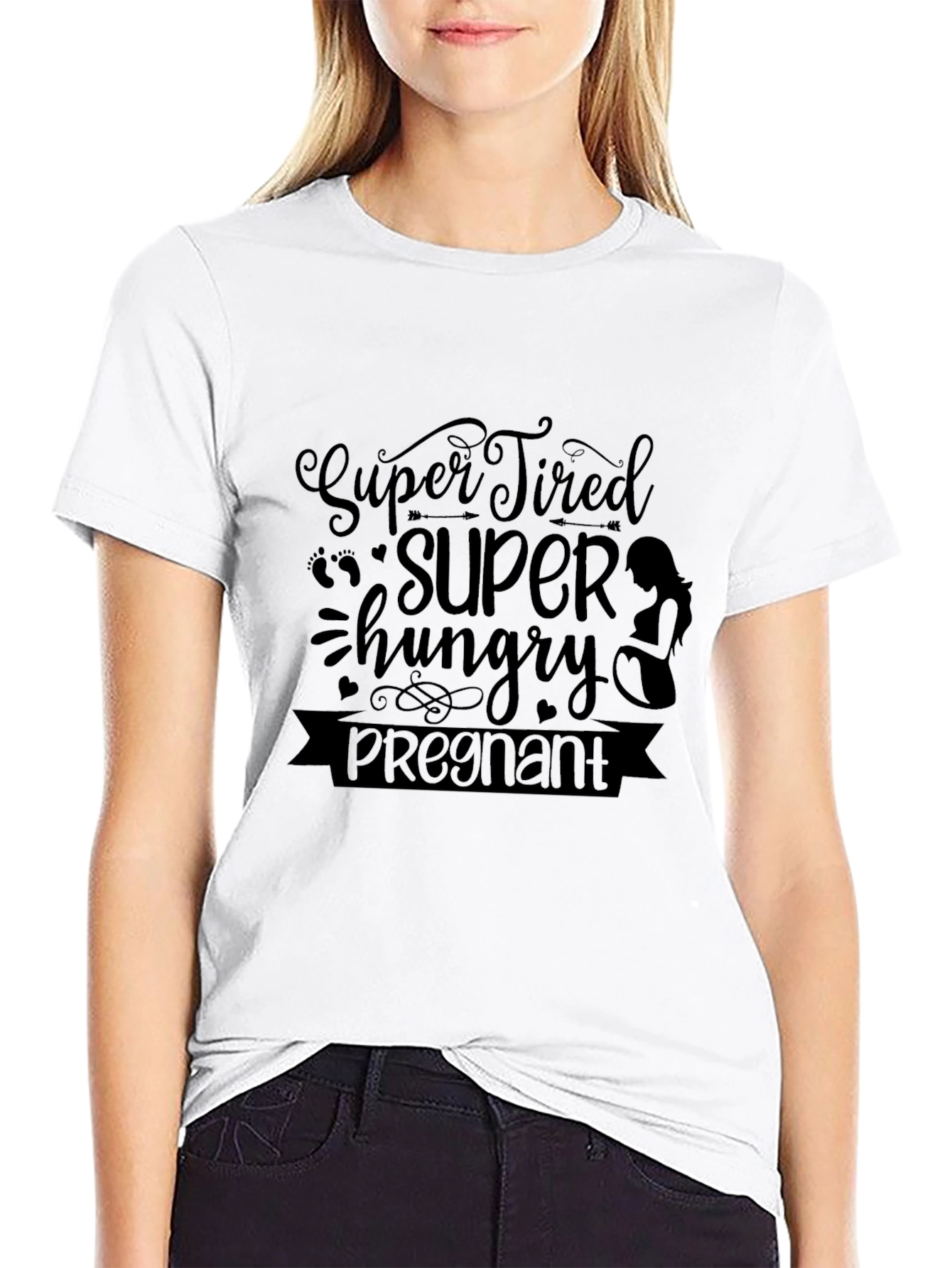 Super Tired Hungry Pregnant Black T-Shirt