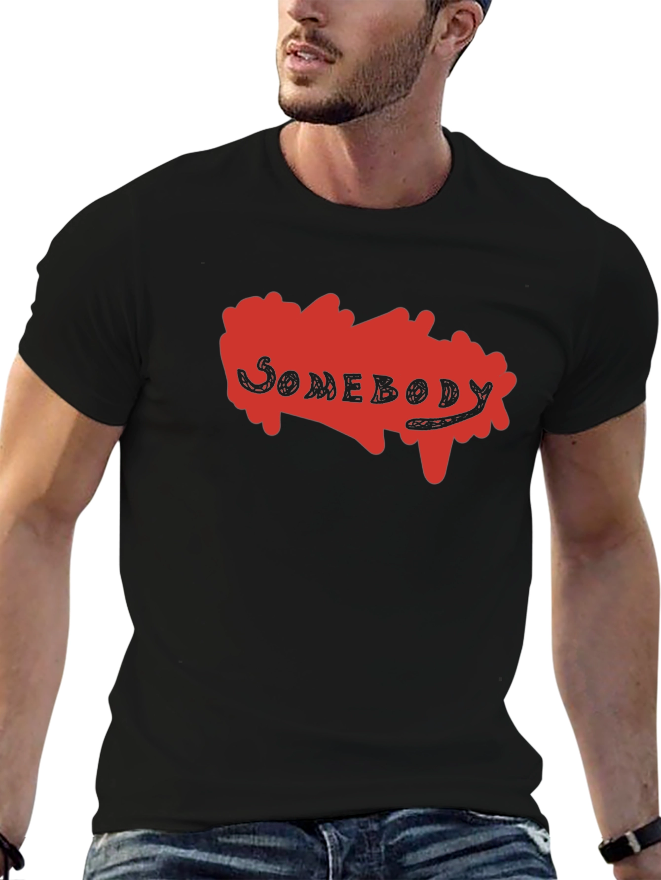 Somebody Graphic Print T-Shirt - Black