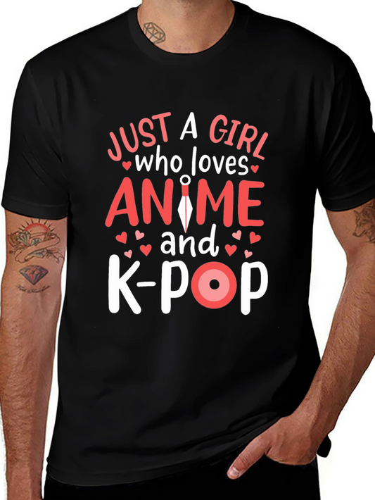 Anime and K-Pop Girls Black T-Shirt