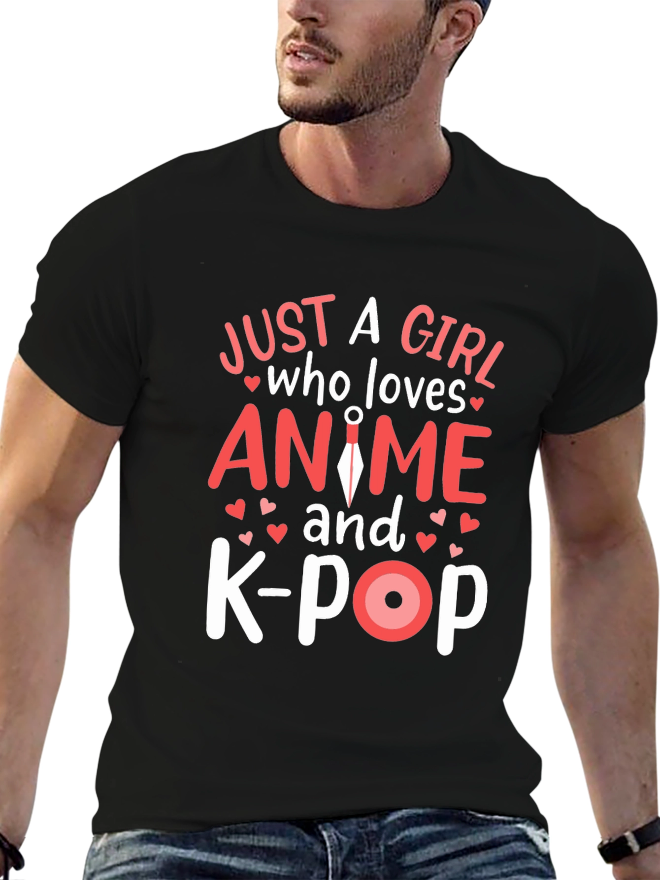 Anime and K-Pop Girls Black T-Shirt