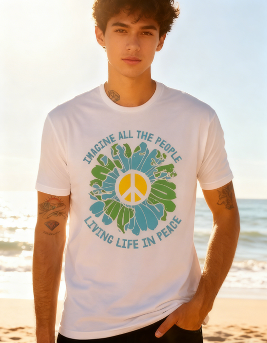 "Imagine Peace" Earth Flower Graphic Tee