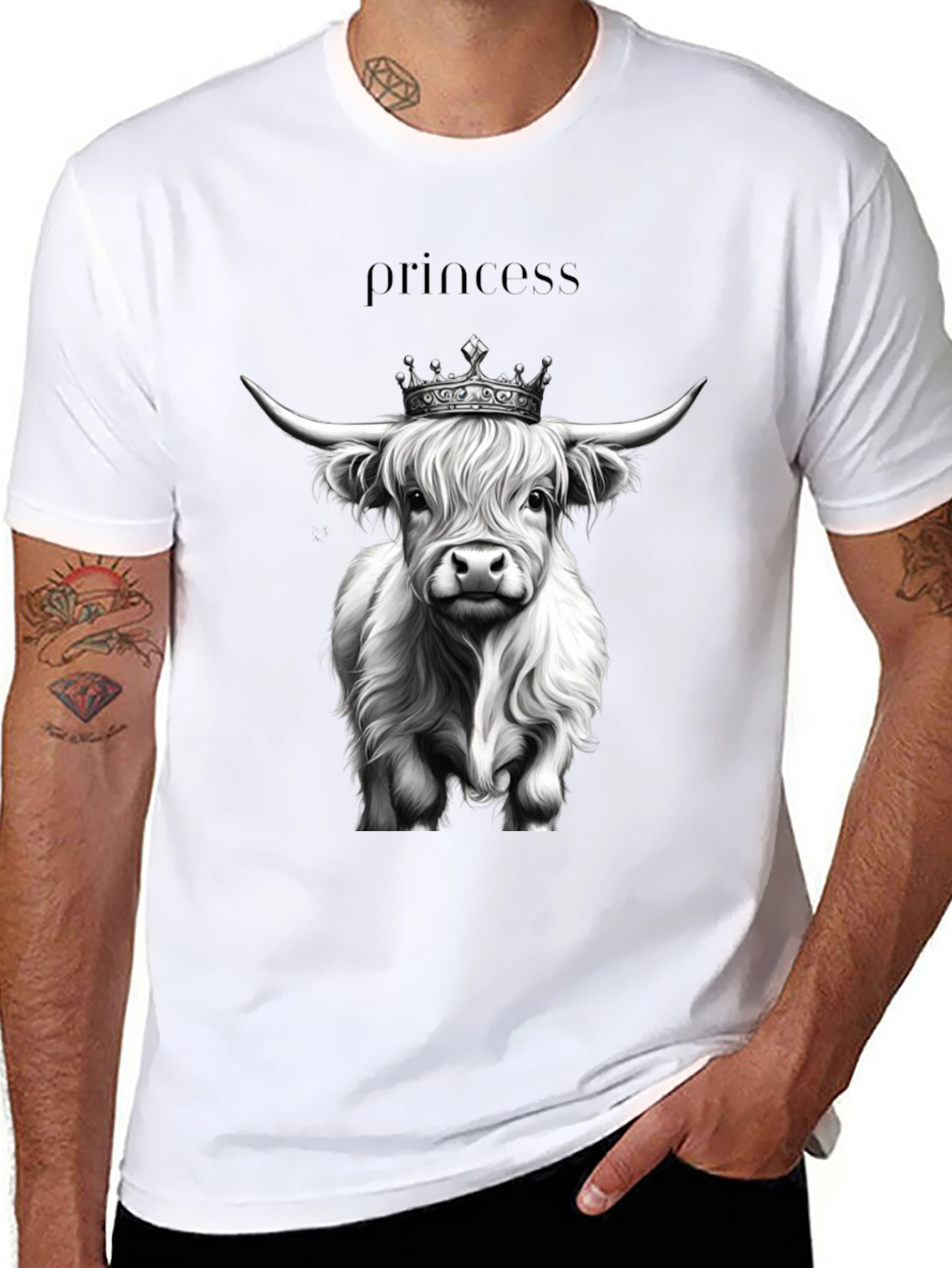 Princess Highland Cow Black T-Shirt