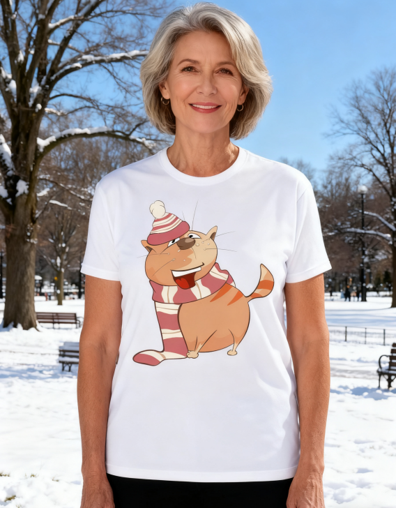 "Cozy Kitten" Winter-Themed Black Graphic Tee