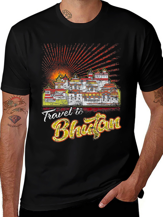 Travel Bhutan Graphic Tee - Mens Black T-Shirt