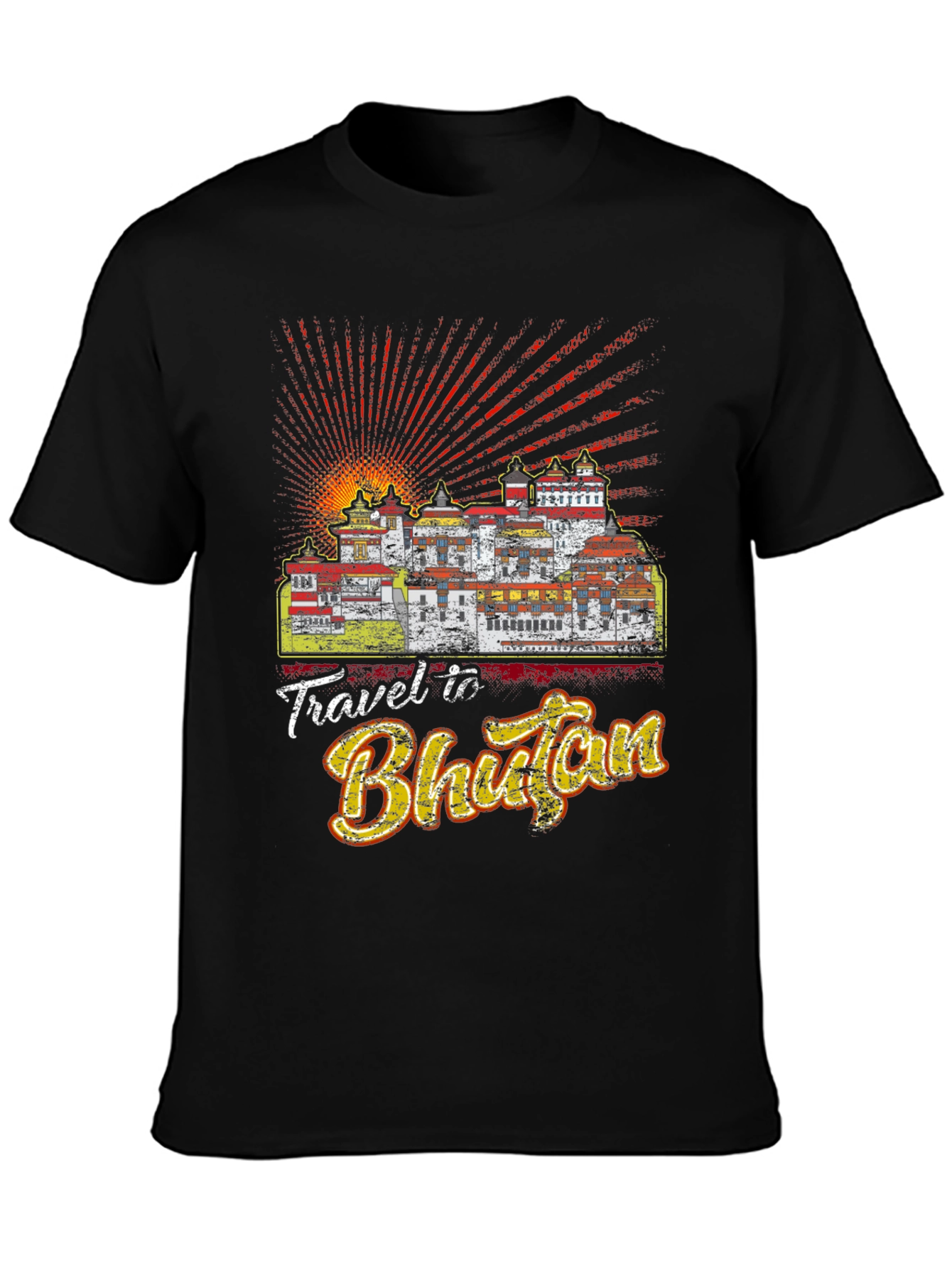 Travel Bhutan Graphic Tee - Mens Black T-Shirt