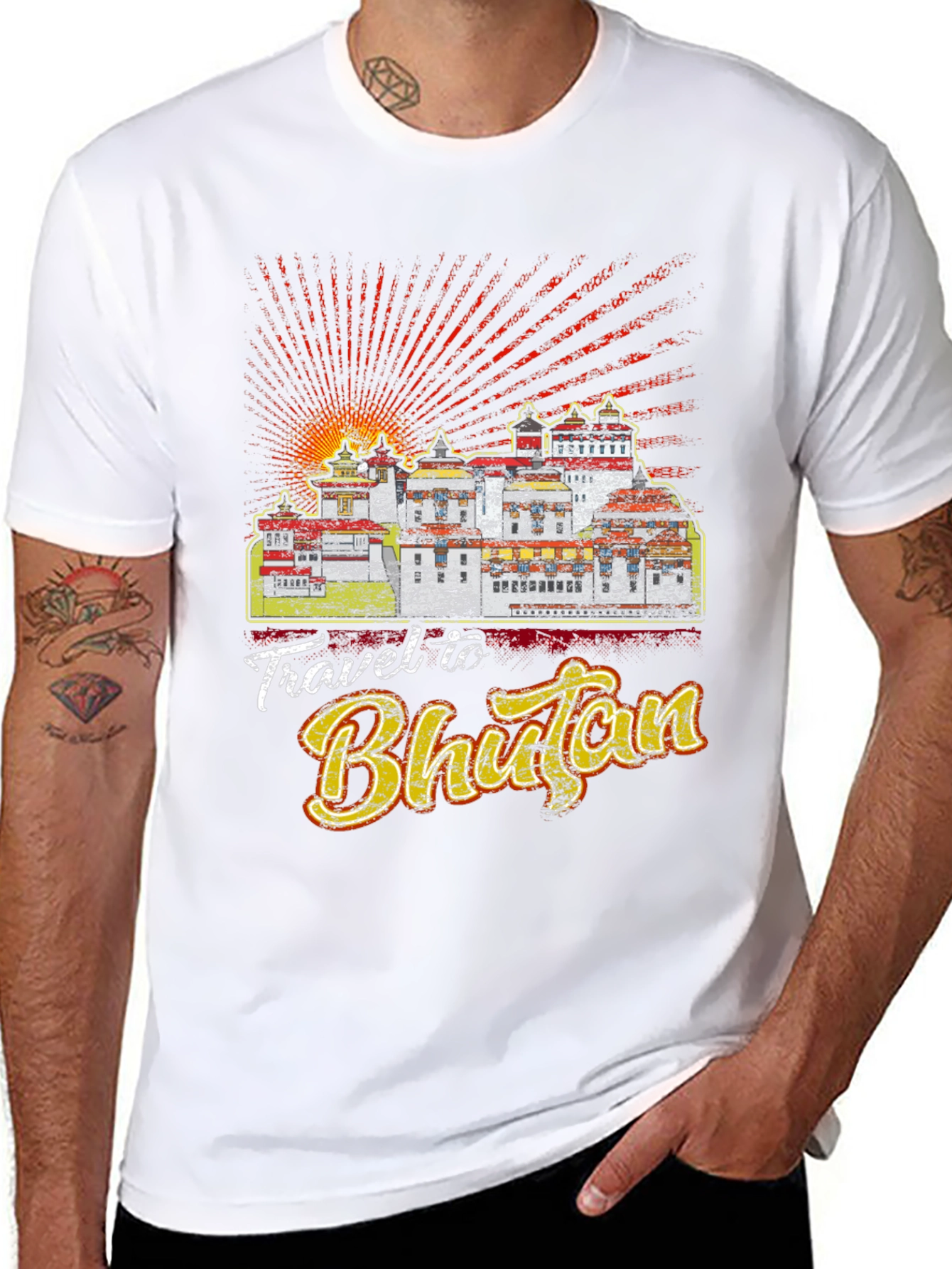 Travel Bhutan Graphic Tee - Mens Black T-Shirt