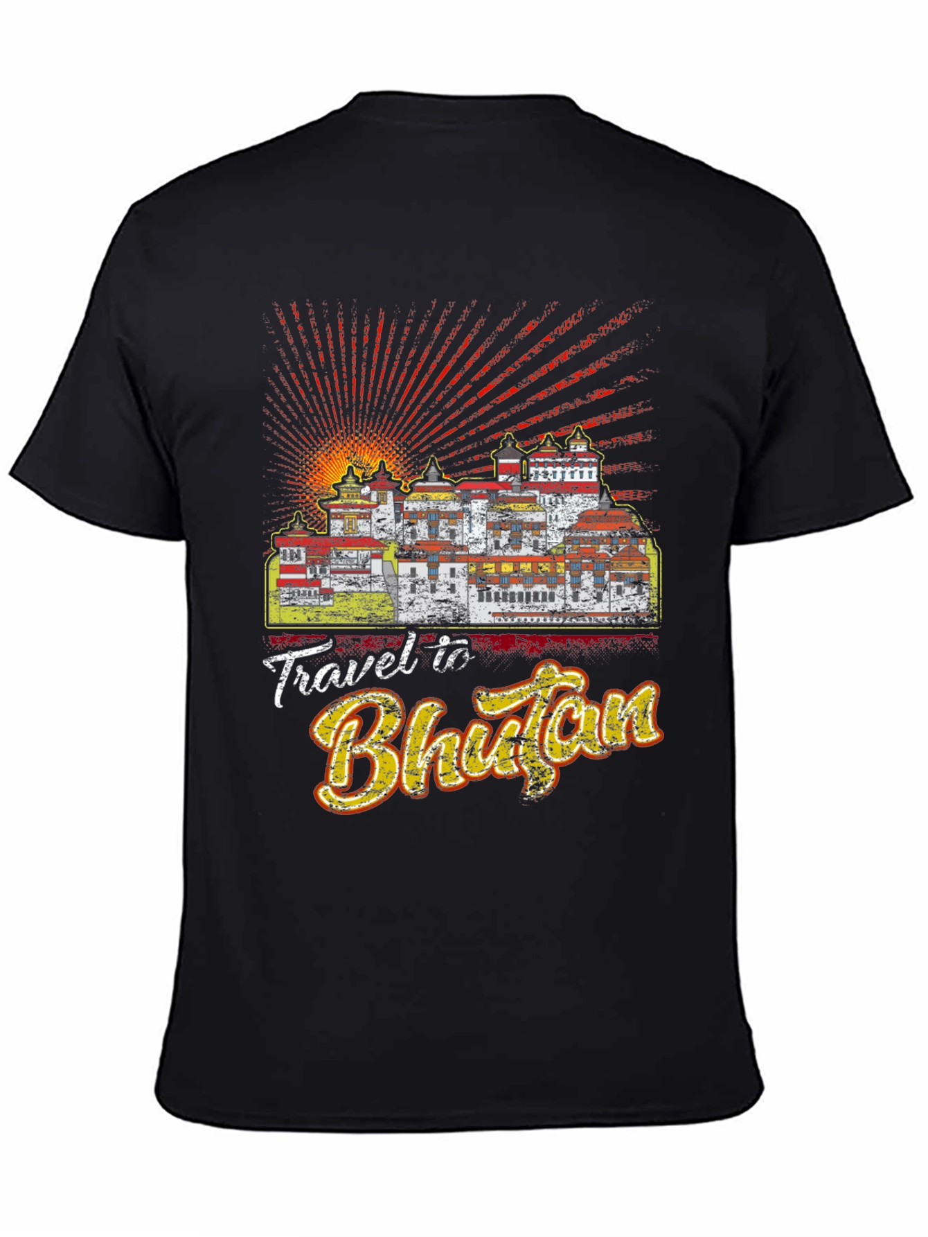 Travel Bhutan Graphic Tee - Mens Black T-Shirt