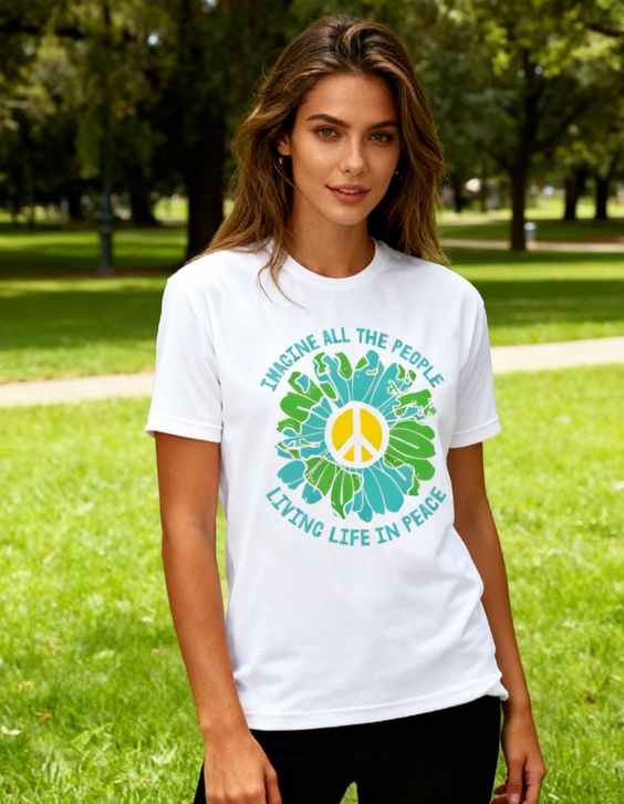 "Imagine Peace" Earth Flower Graphic Tee