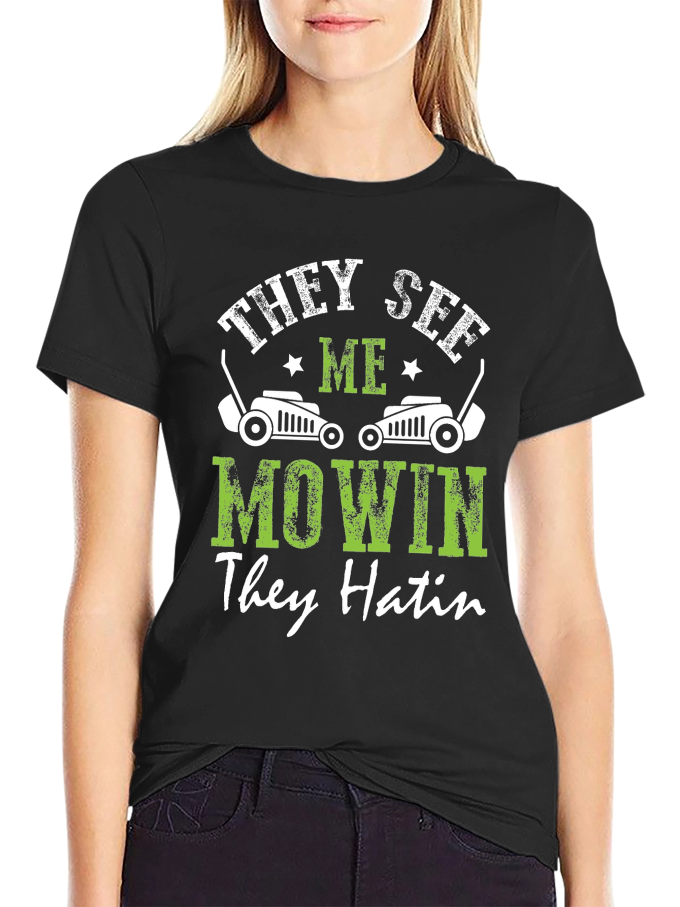 They See Me Mowin Mens Black Graphic Tee