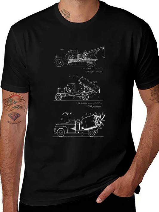 Truck Blueprint Graphic Tee - Black Cotton