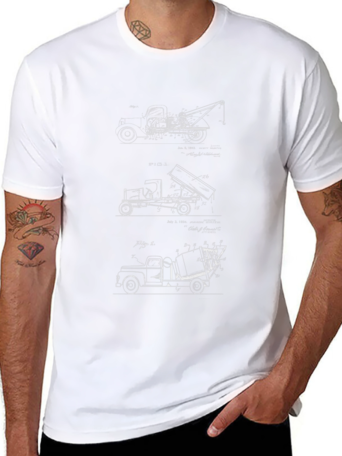 Truck Blueprint Graphic Tee - Black Cotton