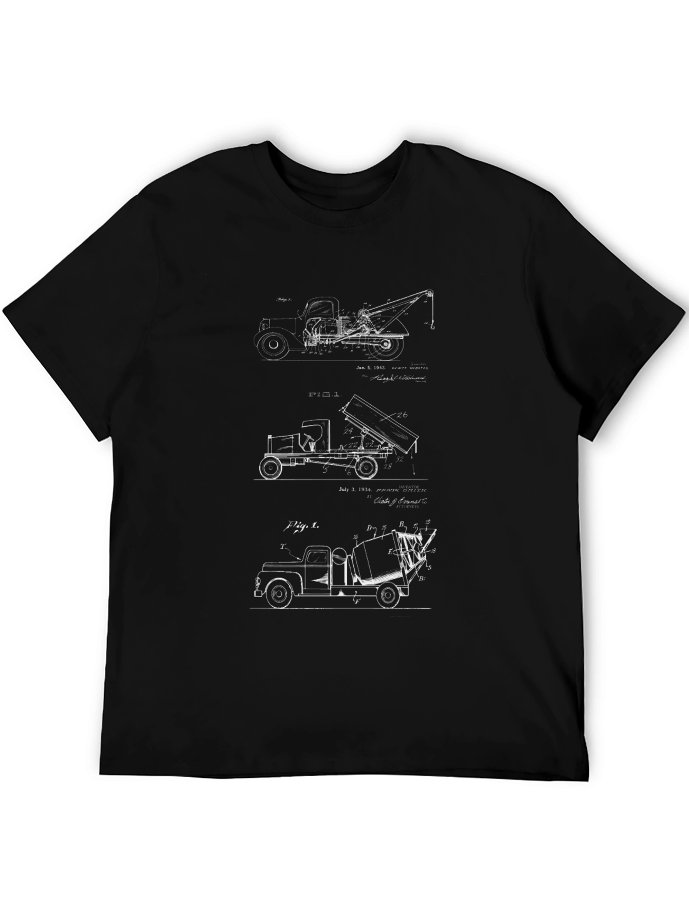 Truck Blueprint Graphic Tee - Black Cotton