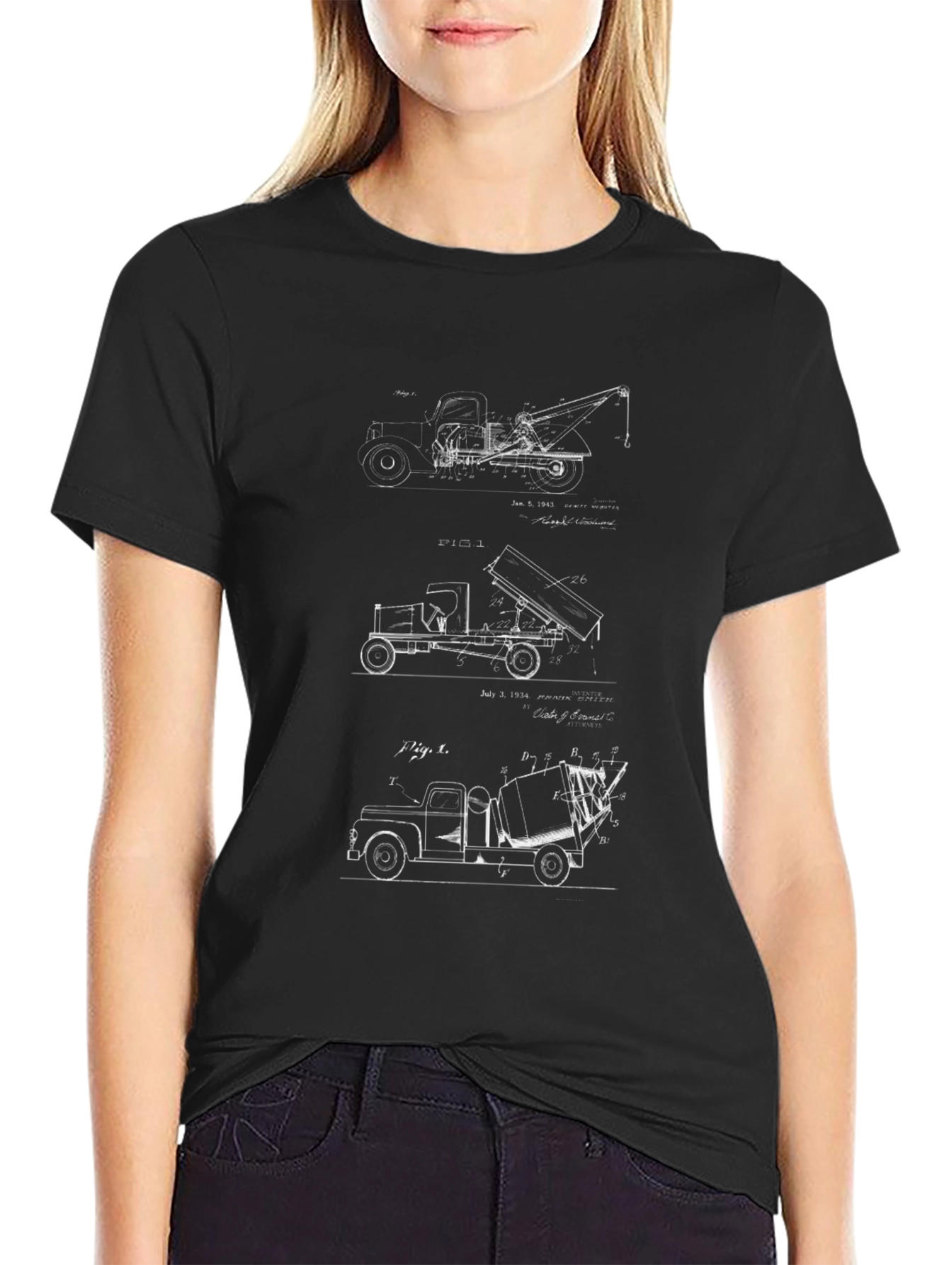 Truck Blueprint Graphic Tee - Black Cotton