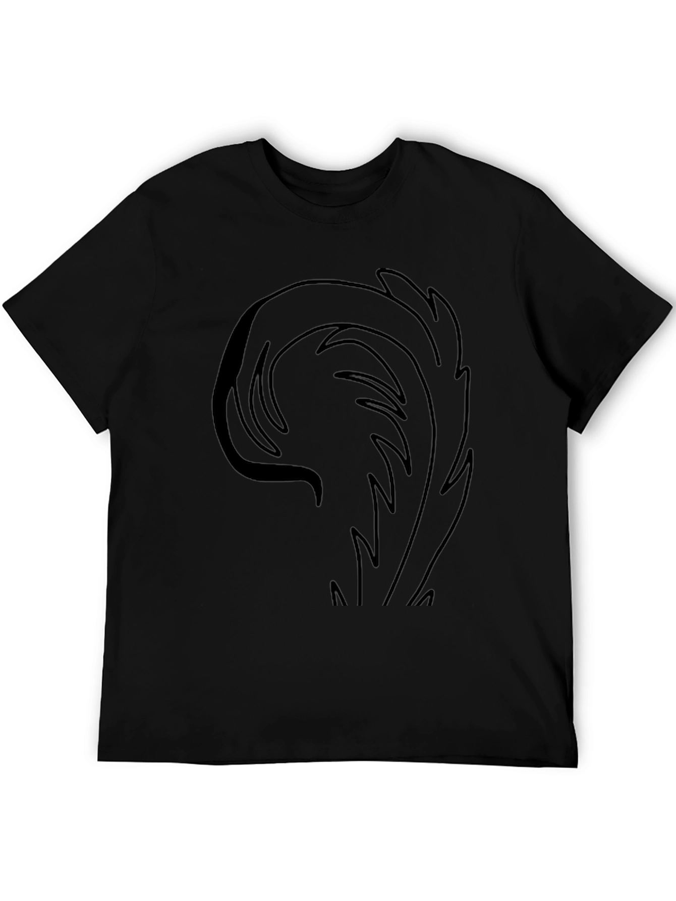 Mens Black T-Shirt with Abstract Feather Design
