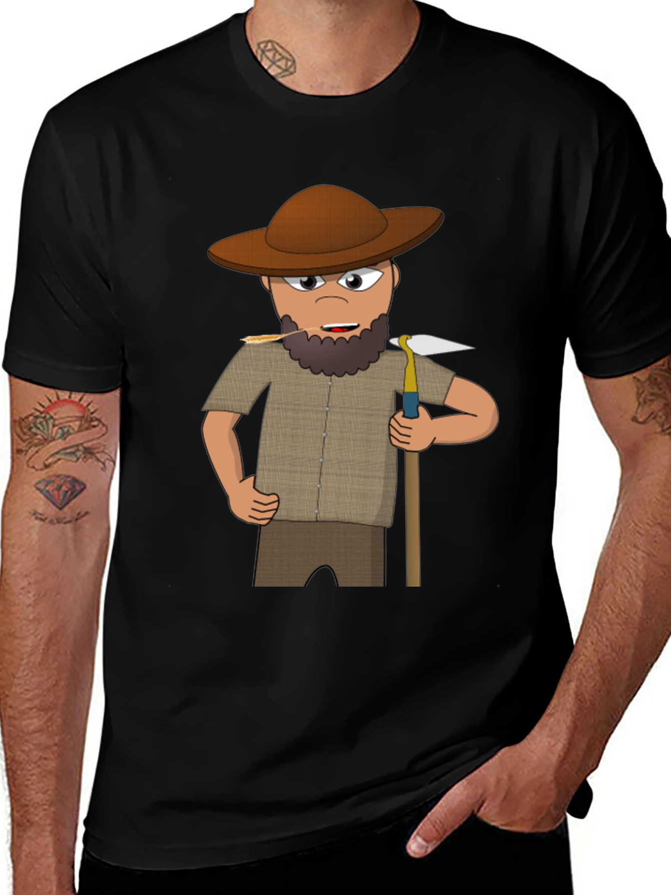 Cartoon Prospector Graphic T-Shirt - Black