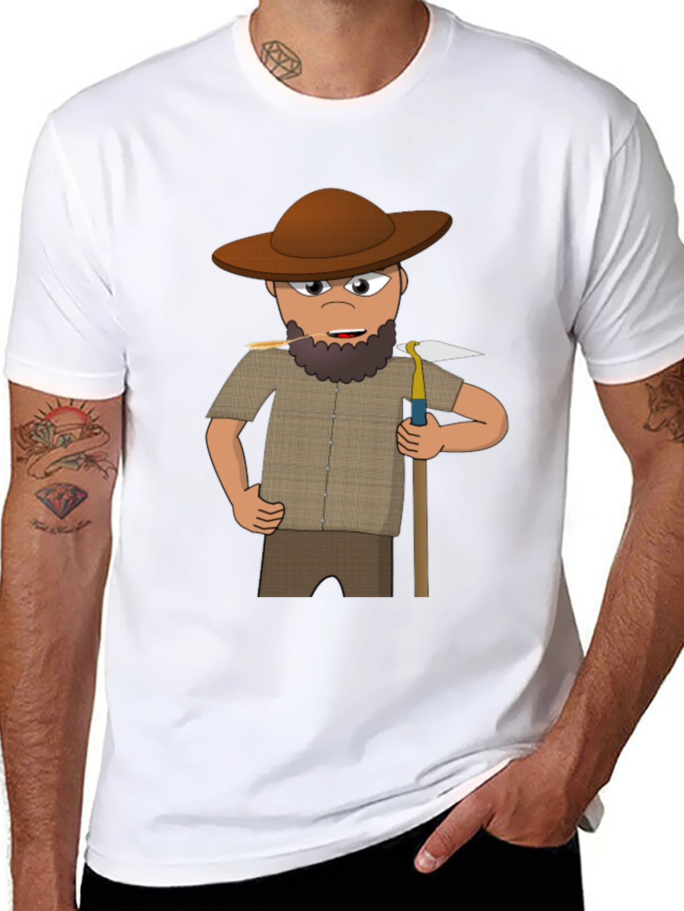 Cartoon Prospector Graphic T-Shirt - Black
