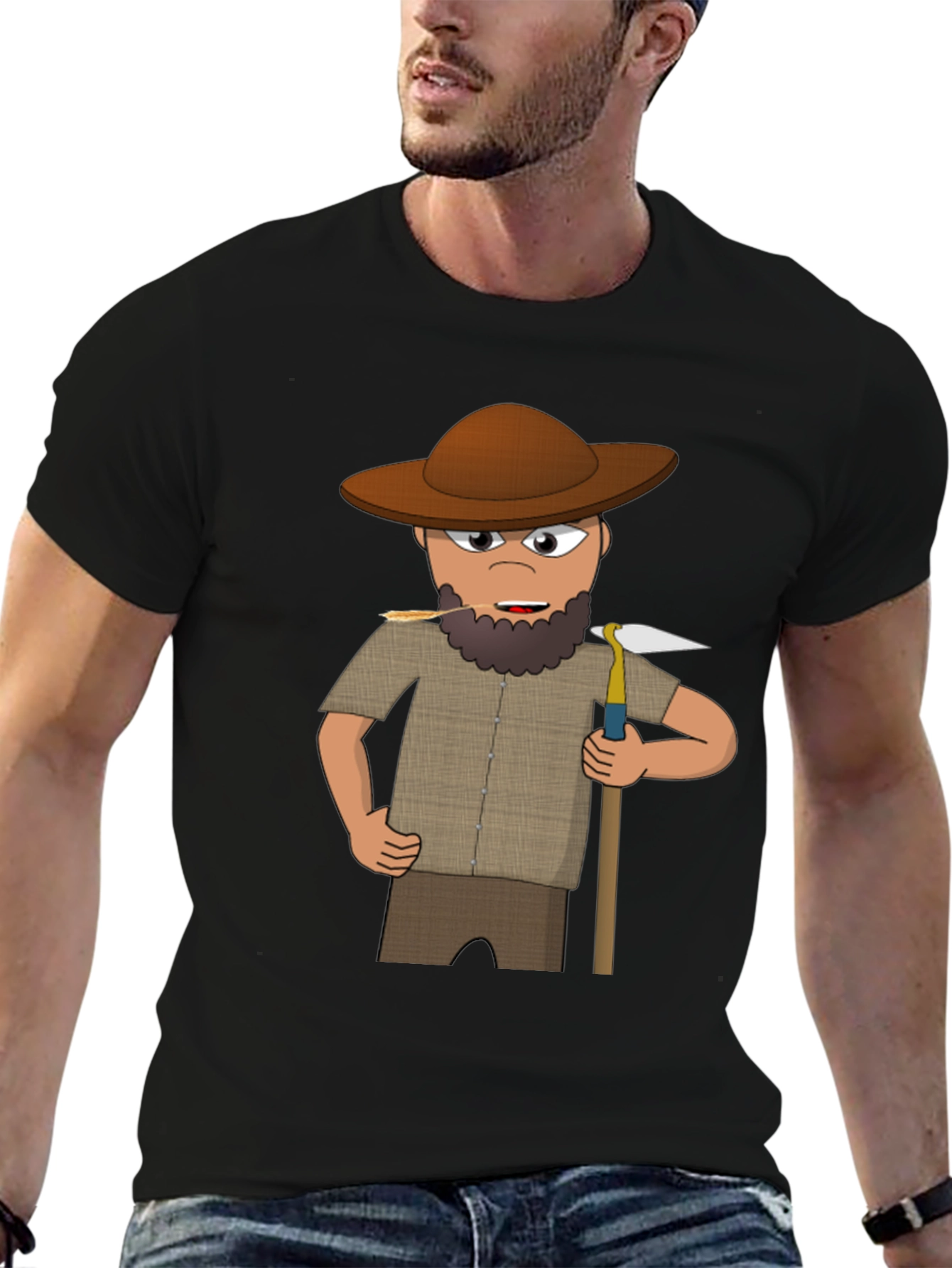 Cartoon Prospector Graphic T-Shirt - Black