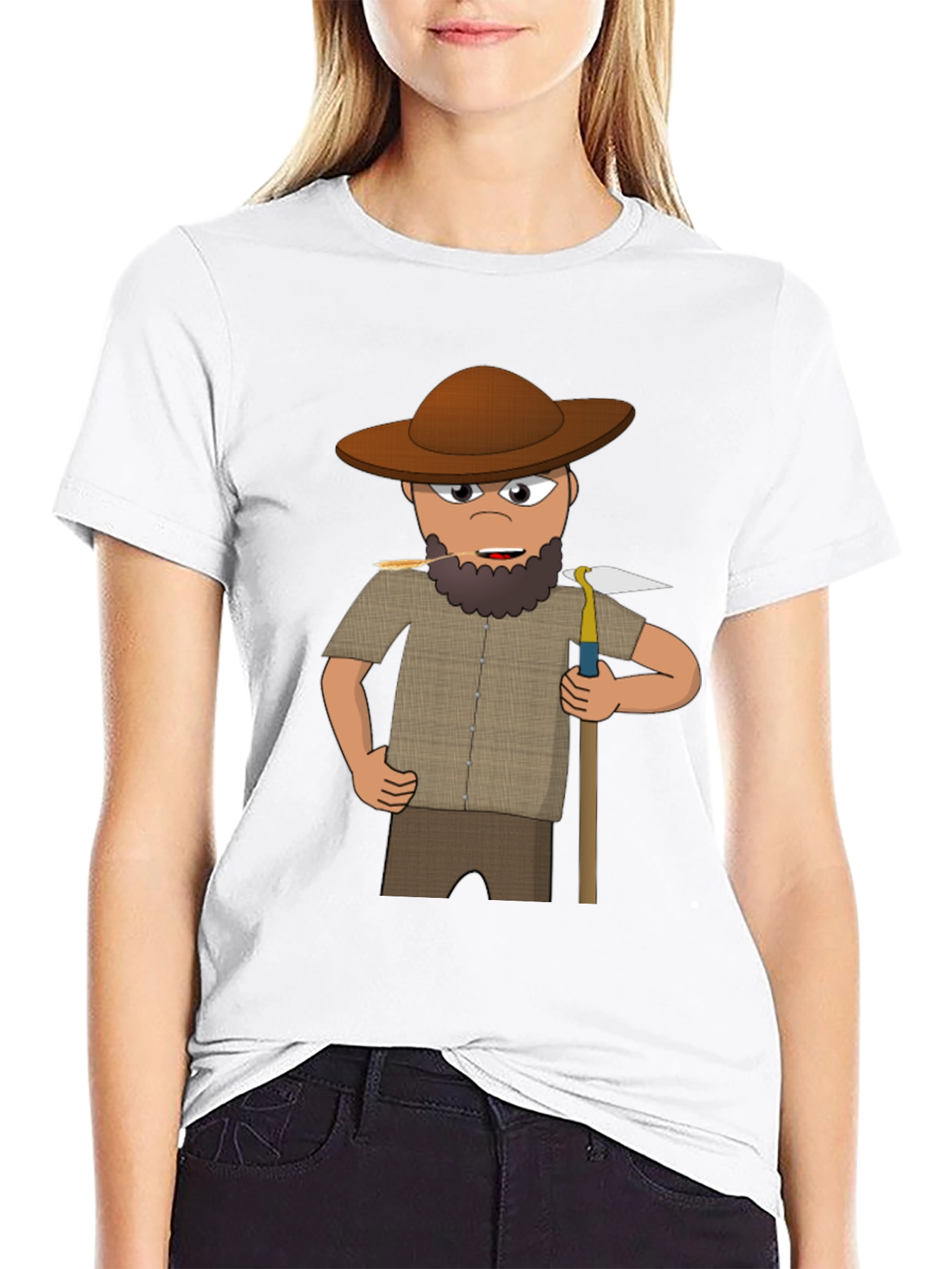 Cartoon Prospector Graphic T-Shirt - Black