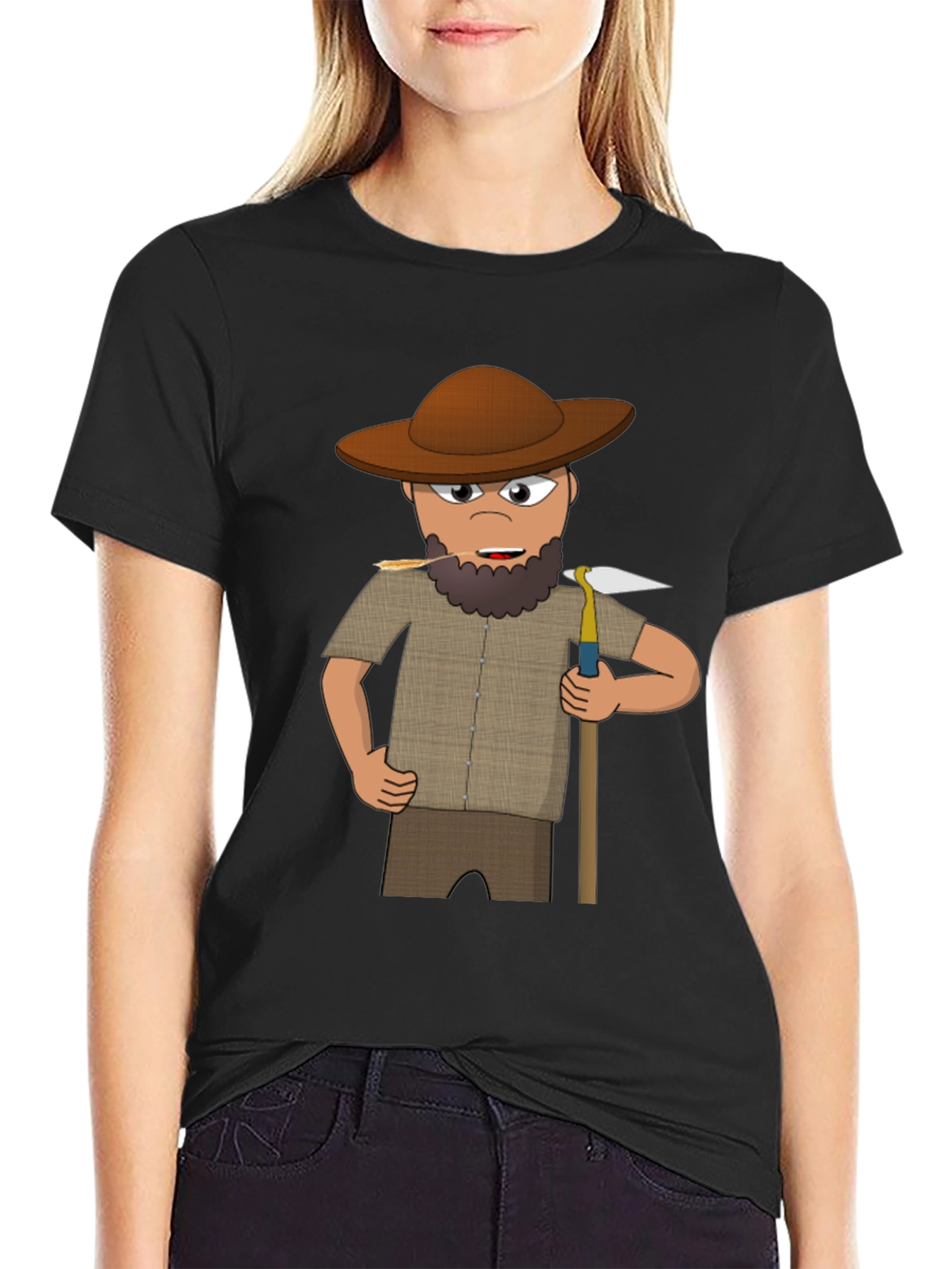 Cartoon Prospector Graphic T-Shirt - Black