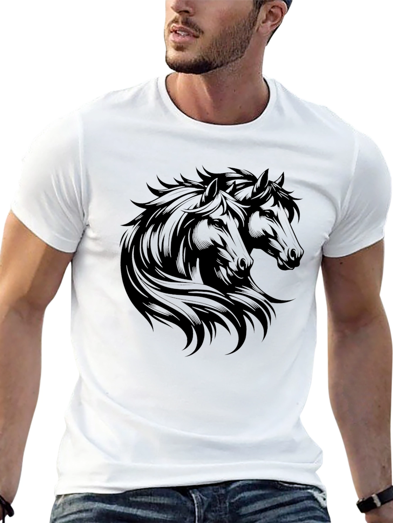 Black Horse Graphic Tee - Mens Casual T-Shirt