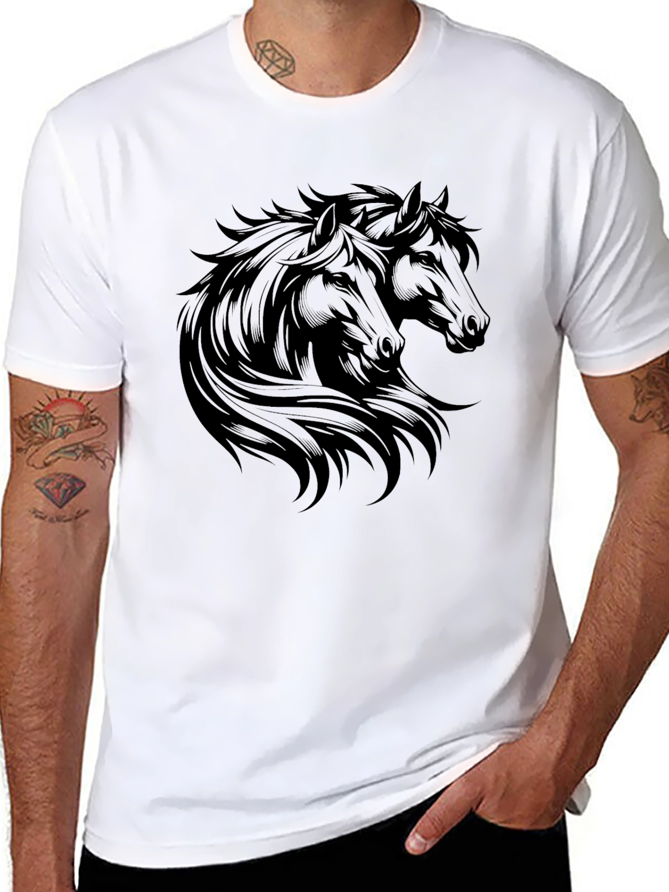 Black Horse Graphic Tee - Mens Casual T-Shirt