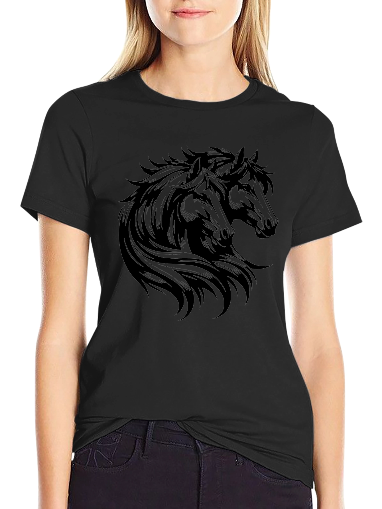 Black Horse Graphic Tee - Mens Casual T-Shirt
