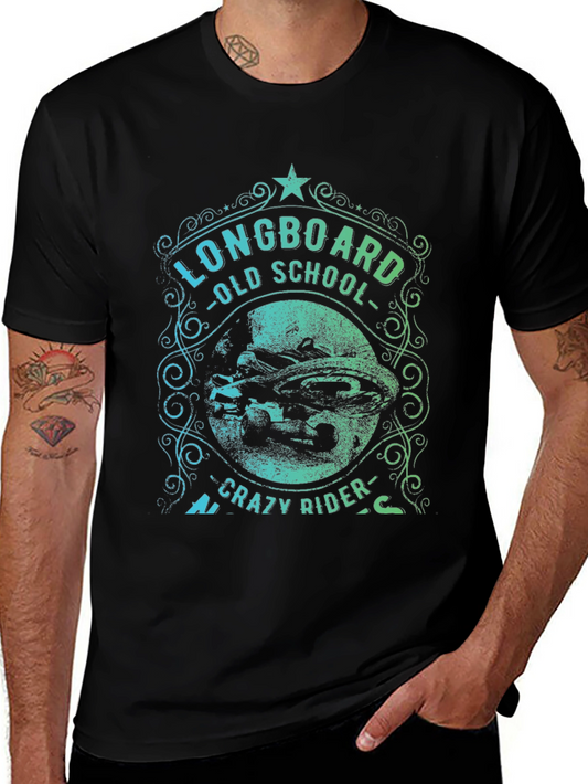 Longboard Old School Crazy Rider Graphic T-Shirt
