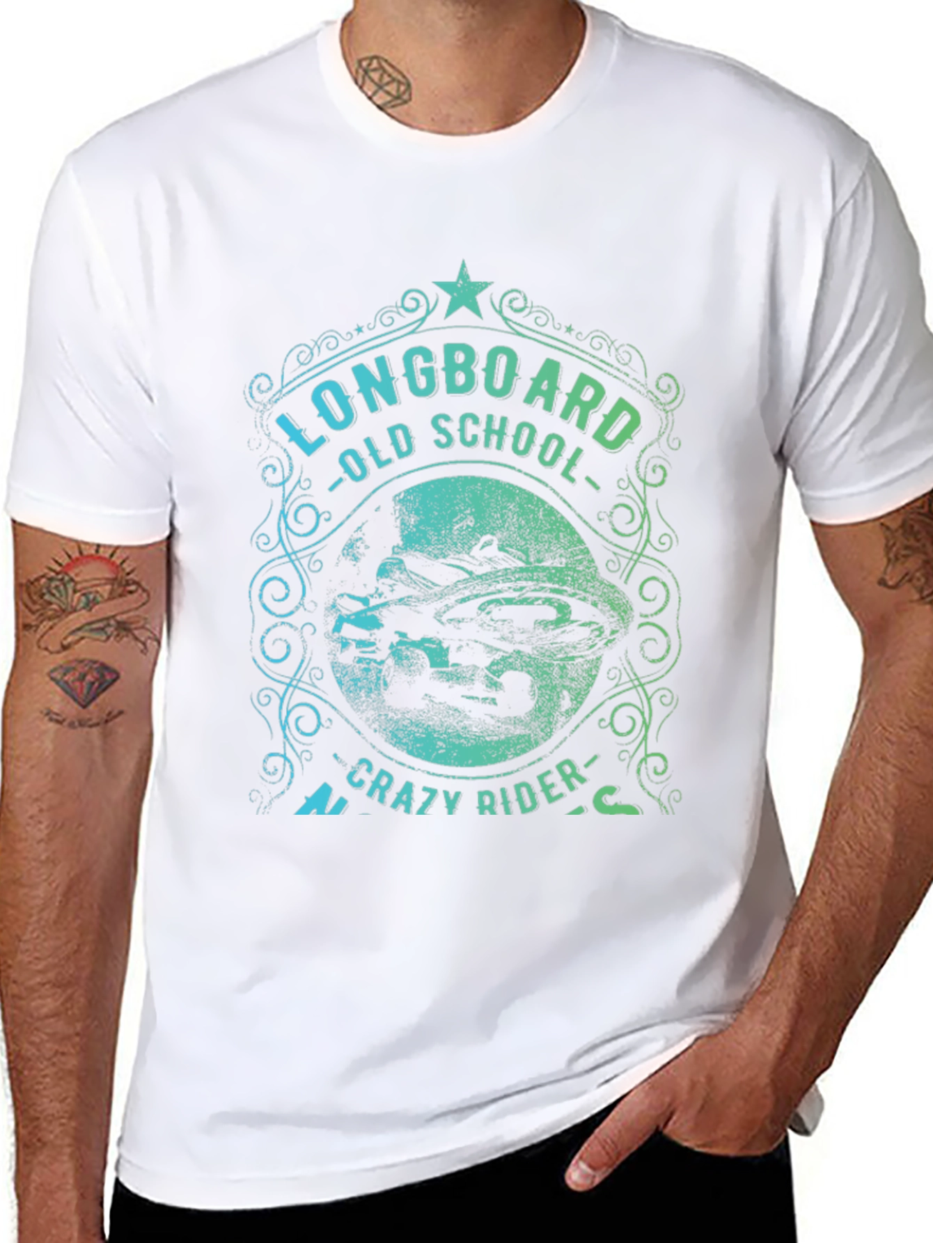 Longboard Old School Crazy Rider Graphic T-Shirt