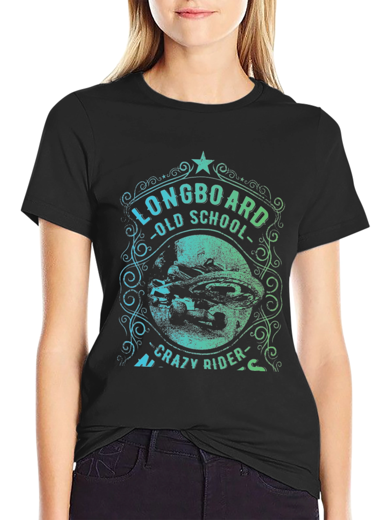 Longboard Old School Crazy Rider Graphic T-Shirt