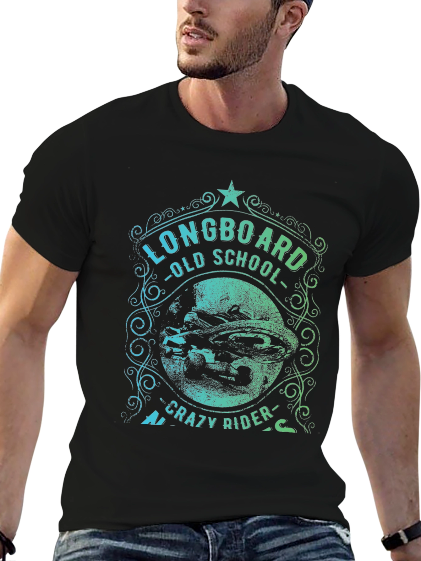 Longboard Old School Crazy Rider Graphic T-Shirt