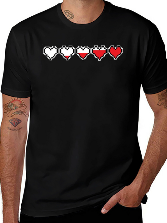 Gamer Life Hearts Graphic Tee - Black Cotton T-Shirt