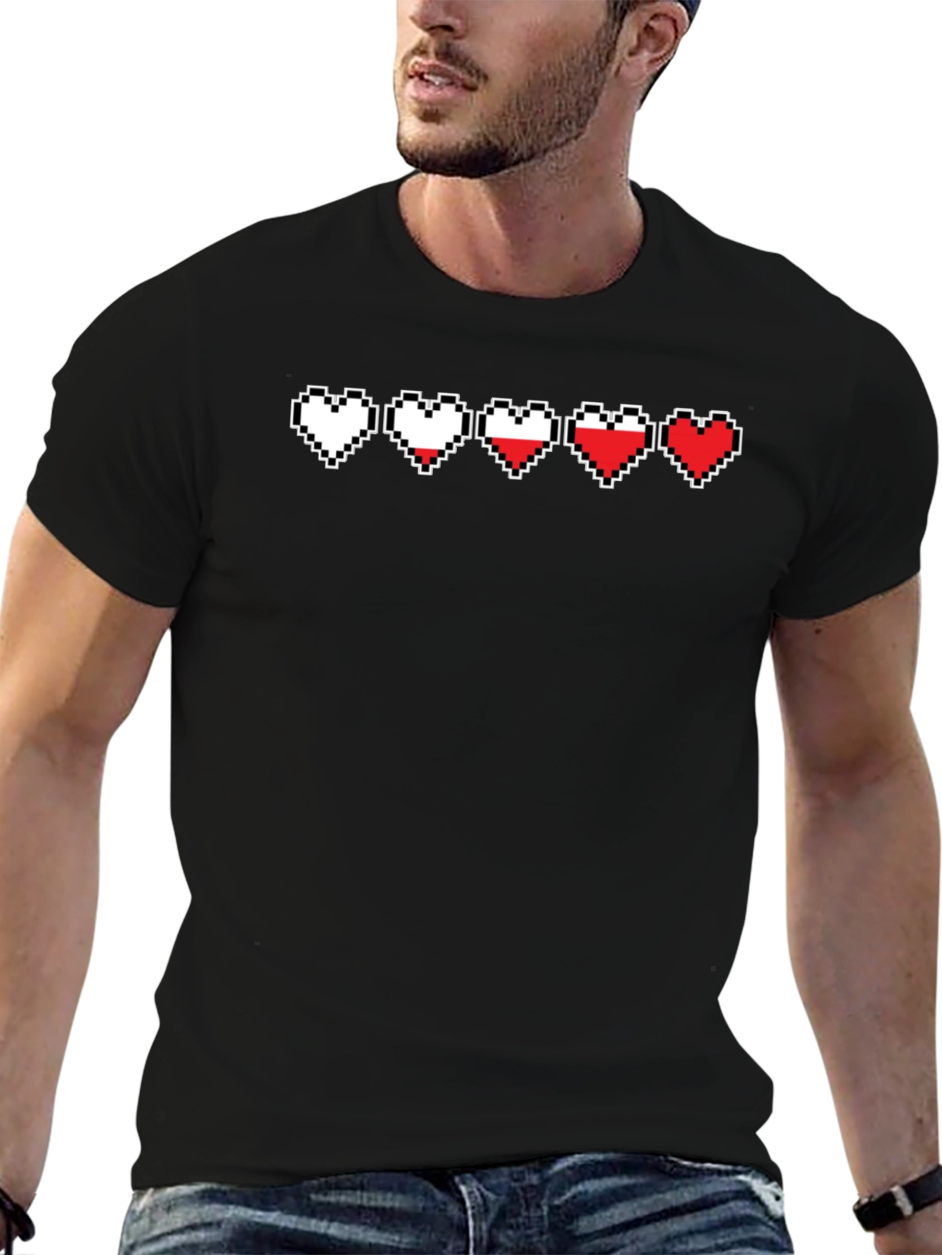 Gamer Life Hearts Graphic Tee - Black Cotton T-Shirt