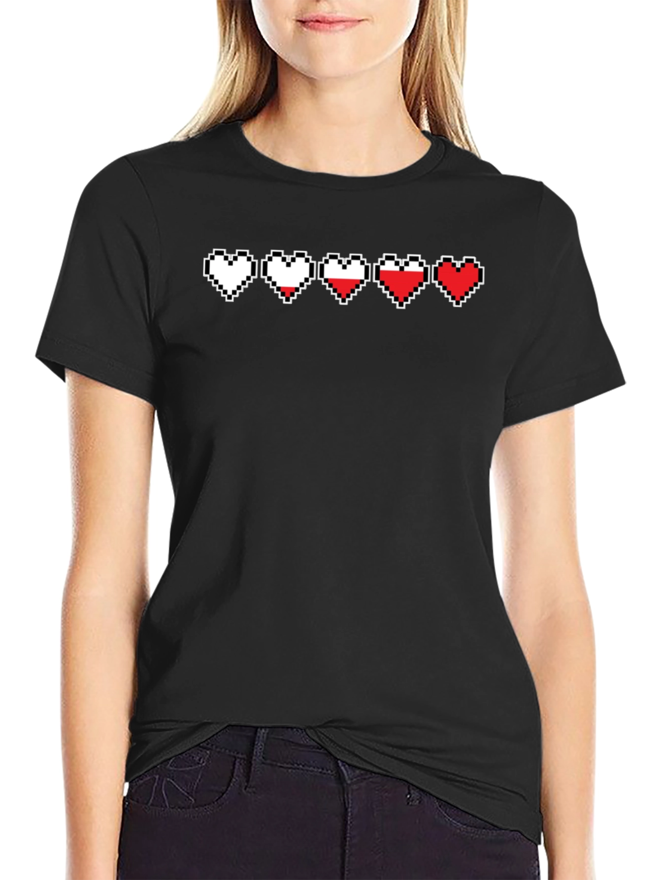 Gamer Life Hearts Graphic Tee - Black Cotton T-Shirt